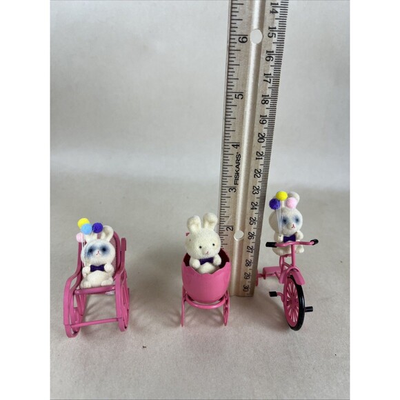 VTG 5 Cute Easter Bunny Collection‎ of Small Figures On Chair Bicycle stroller - Picture 3 of 6